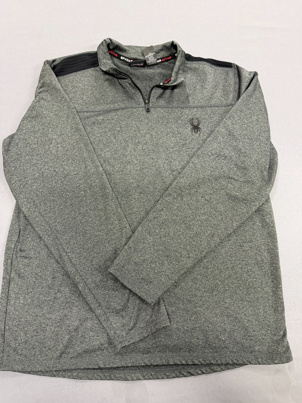Spyder Active Men's 1/4 Zip Shirt Small Gray Red Mock Neck Long Sleeve